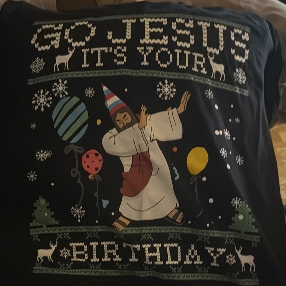 Black Graphic Christmas T-Shirt “Go Jesus it’s your Birthday”